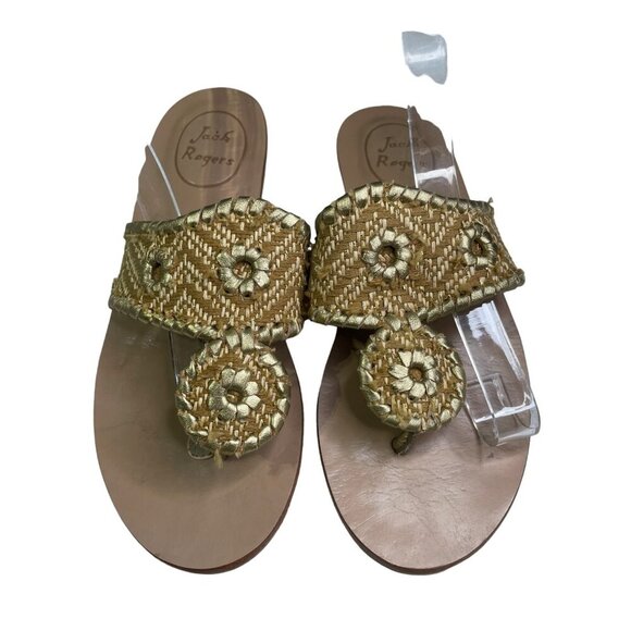 Jack Rogers Womens Gold T-Strap Sandals Size 5 - Picture 1 of 7